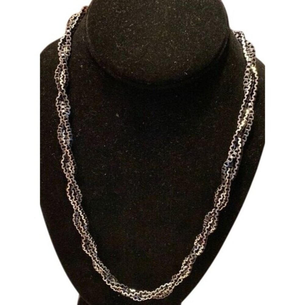 30" Black & Silver Industrial Twisted Chain Necklace Made In Germany